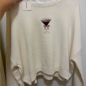Moon & Madison White Sweater with Martini Motif